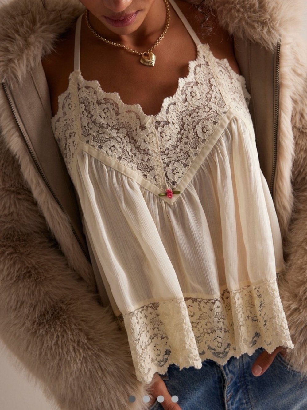 Free People satin Fiona cami, NWT!  Size large - ivory color
